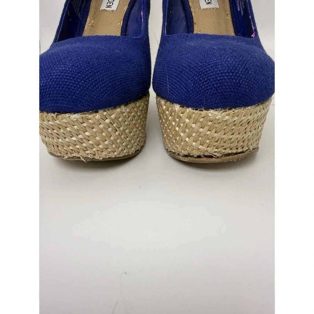 Steve Madden Pamelaa Blue Canvas Espadrille Wedge Heels Size 6.5M Platform